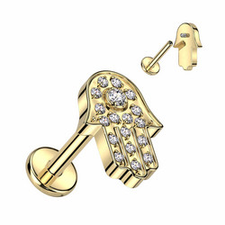 Rustokoru/traguskoru, Crystal Hamsa in Gold -titaaninen labret