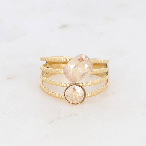 BOHM PARIS|Bague Lolita -kirurginterässormus beigellä kivellä