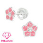 Lasten premium hopeanapit, Pink Glitter Flower -pinkit kukkakorvakorut