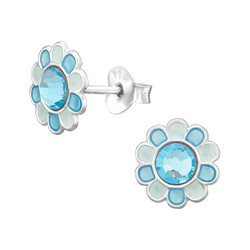 Lasten hopeanapit, Blue Flower -siniset kukkakorvakorut