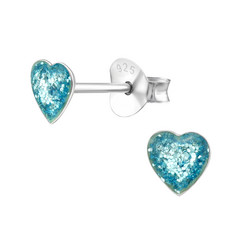 Lasten hopeanapit, Mini Glitter Heart -turkoosit glitter sydämet
