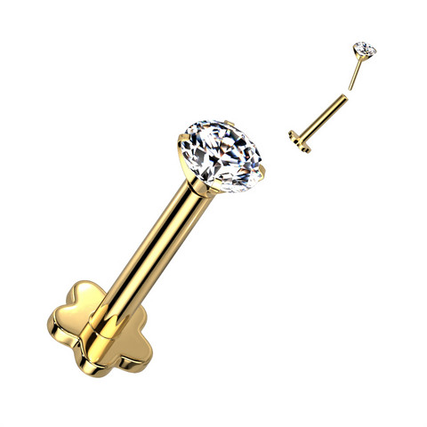 Titaani rustokoru/traguskoru, Clear 3mm Push In 2 in 1 -labret (kulta)