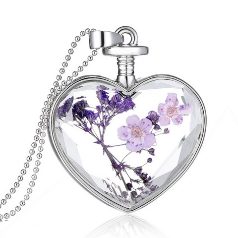 Kaulakoru, Flowers for You  -kuivakukka sydän ketjulla (violetti)