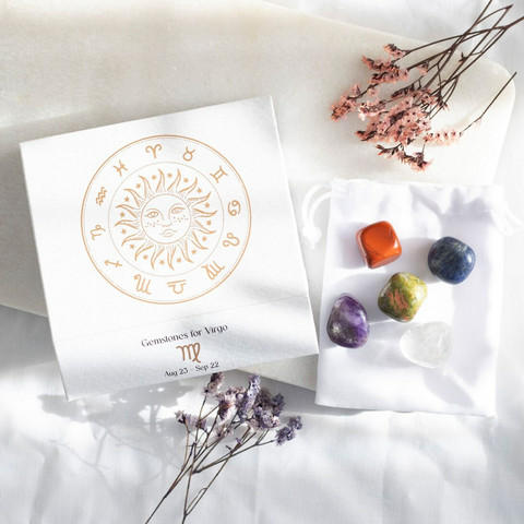 Virgo Crystal Tumblestone Set -neitsyen luonnonkivi lahjapakkaus