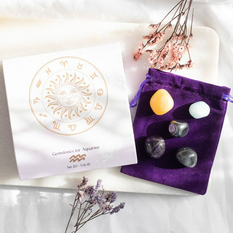 Aquarius Crystal Tumblestone Set -vesimiehen luonnonkivi lahjapakkaus
