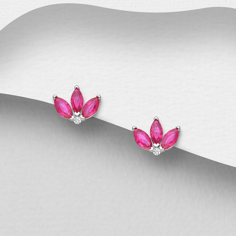 PREMIUM COLLECTION|Isabel -ruusunpunaiset hopeanapit kristalleilla