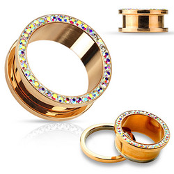 Tunneli 14mm, AB Crystals Rim Rose Gold