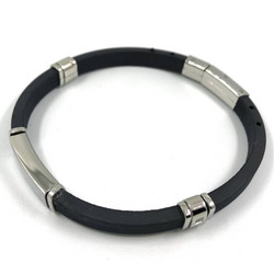 Kirurginteräsrannekoru, Black Bracelet with Stainless Steel