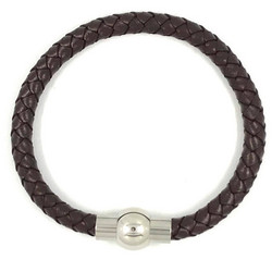 Kirurginteräsrannekoru, Brown Leather Bracelet with Stainless Steel