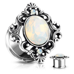 Plugi 14mm, White Oval Opalite