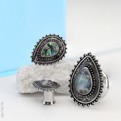 Plugi 8mm, Abalone Centered Teardrop Top