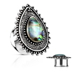 Plugi 8mm, Abalone Centered Teardrop Top