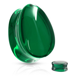 Plugi 10mm, Tear Drop Glass in Green