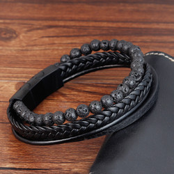 Keinonahkainen rannekoru, Lava Stone Faux Leather Bracelet
