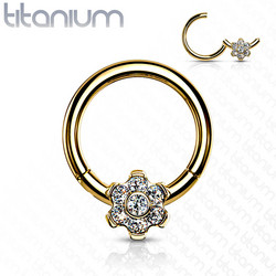 Lävistysrengas, Implant Grade Titanium Ring with CZ Flower in Gold