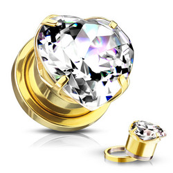 Plugi 8mm, Heart Zircon Prong Set Front in Gold