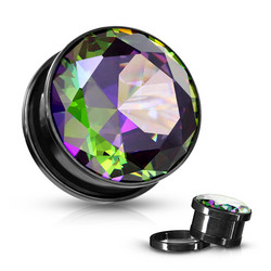 Plugi 12mm, Black with Cubic Zirconia in Multicolor