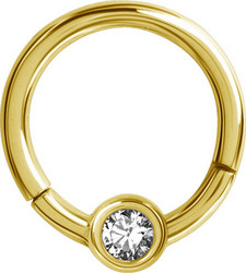 Lävistysrengas 1,2mm, Smiley Clicker 24K Gold PVD with crystals