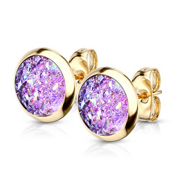 Kirurginteräsnapit, Small Gold Druzy Stone in Purple