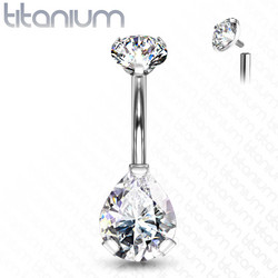 Napakoru, Implant Grade Titanium Prong Set Teardrop CZ in Clear