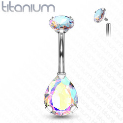 Napakoru, Implant Grade Titanium Prong Set Teardrop CZ in AB Clear