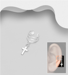 Korvakoru/kiipijä, Non-Piercing Silver Ear Cuff with Cross