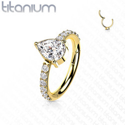Lävistysrengas,Titanium CZ Teardrop Center Clicker in Gold