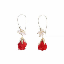 Korvakorut, FRENCH RIVIERA|Satin Red Petal Earrings with Pearls