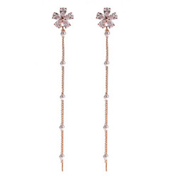 Korvakorut, FRENCH RIVIERA|Long Rosegold Flower Earrings