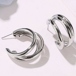 Korvarenkaat, FRENCH RIVIERA|Wide Triple Layer Silver Hoops