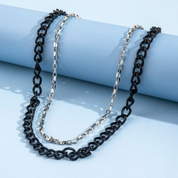 Kaulakoru, Two Layer Necklace in Black & Steel