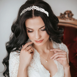 Hiuskoru, ATHENA BRIDAL|Audrey Headband -hopeanvärinen juhlapanta