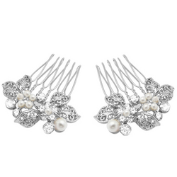 Hiuskoru, ATHENA BRIDAL|Mini Silver Comb -hopeinen helmihiuskoriste