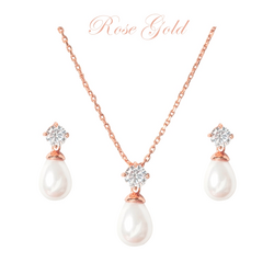 ATHENA BRIDAL|Rosegold Pearl Set -kristallikorusetti helmipisaralla