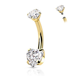 Napakoru, Titanium Prong Set Heart CZ in Gold -kirkas sydän napakoru