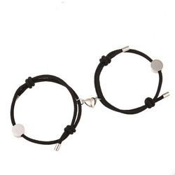 Rannekoru, Black Couple Bracelet with Heart -rakkauskoru