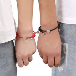 Rannekoru, Black Couple Bracelet with Heart -rakkauskoru
