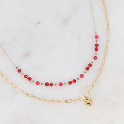 Kaulakoru, BOHM PARIS|Collier 2 Rangs -sydänkoru karneolihelmillä