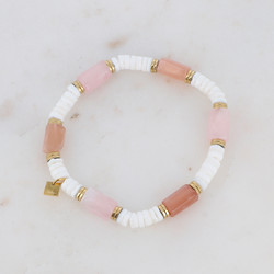 BOHM PARIS|Bracelet Nola -ruusukvartsi rannekoru simpukkahelmin