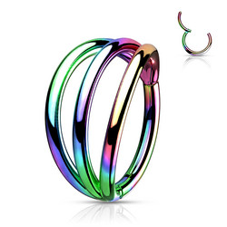 Lävistysrengas 1,2mm, Titanium Triple Hoop -monivärinen clicker rengas