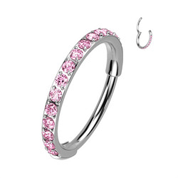 Lävistysrengas 0,8mm, Titanium CZ in Pink -kivellinen titaaniclicker