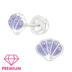 Lasten premium hopeanapit, Lilac Shell -liilat simpukkakorvakorut