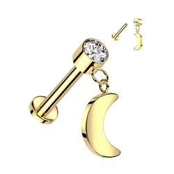 Rustokoru/traguskoru, Crescent Moon Dangle in Gold -titaaninen labret
