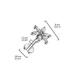 Rustokoru/traguskoru, Flower Top in Gold -titaaninen labret