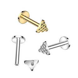 Rustokoru/traguskoru, Diamond Cut Triangle in Gold -titaaninen labret