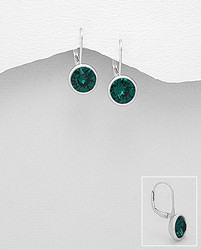 PREMIUM COLLECTION|Novalie -pyöreät hopeiset vihreät korvakorut