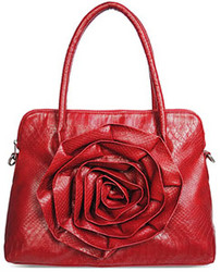 Red Fashion Tote Handbag With Oversized Flower