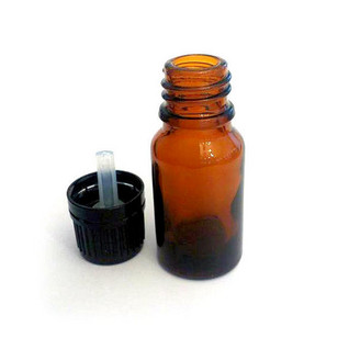 10 ml ruskea lasipullo & musta tippakorkki