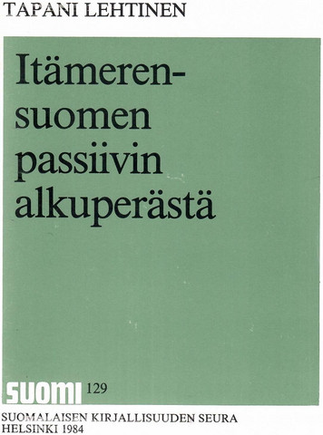 Lehtinen, Tapani: Itämerensuomen passiivin alkuperästä