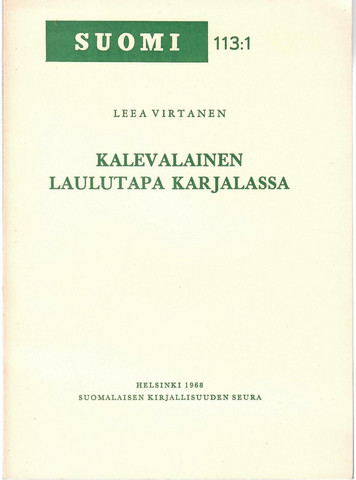 Virtanen, Leea: Kalevalainen laulutapa Karjalassa